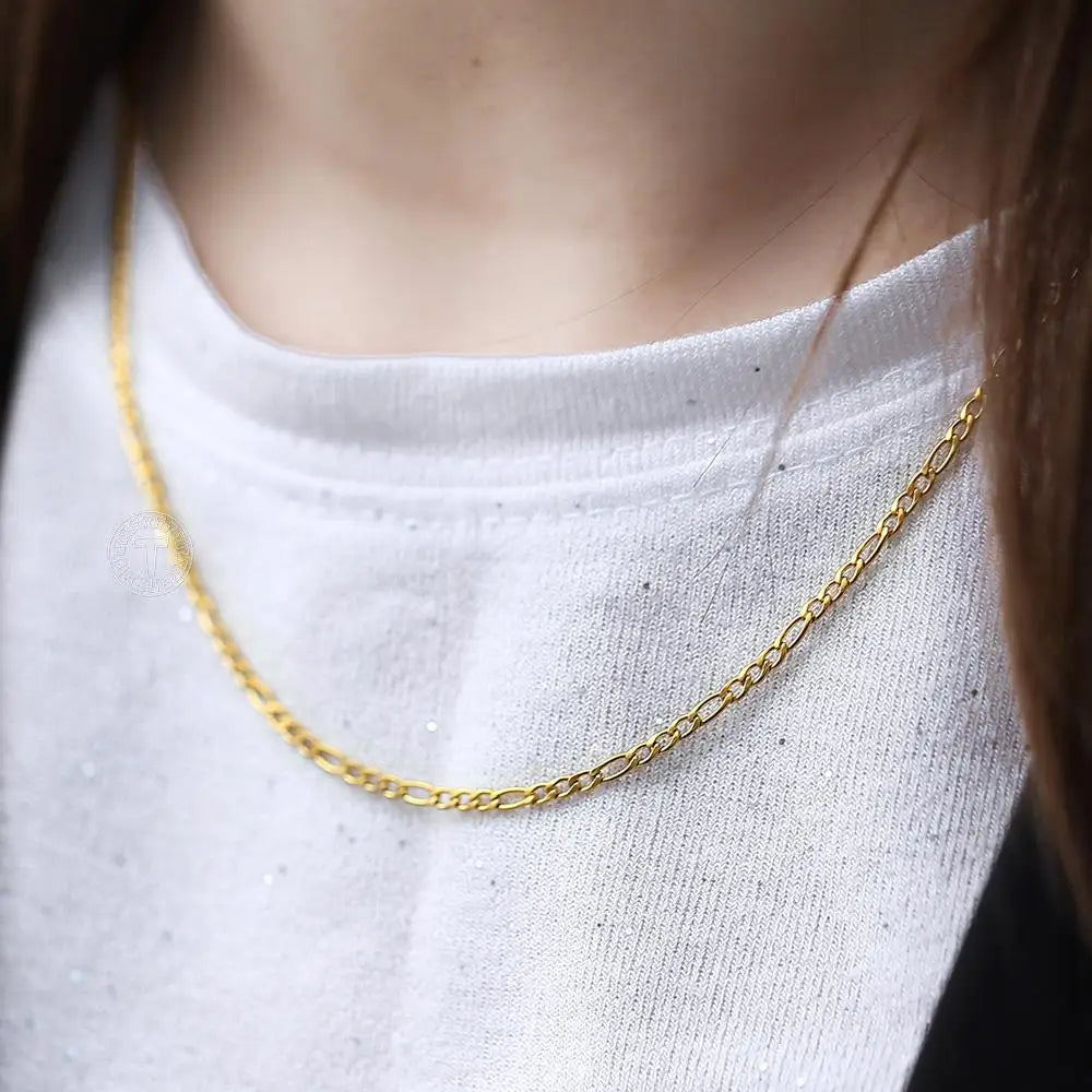 Fashion 3mm Stainless Steel Necklace Choker for Men Women Figaro Link Chain Gold Color Simple Jewelry Accessories
