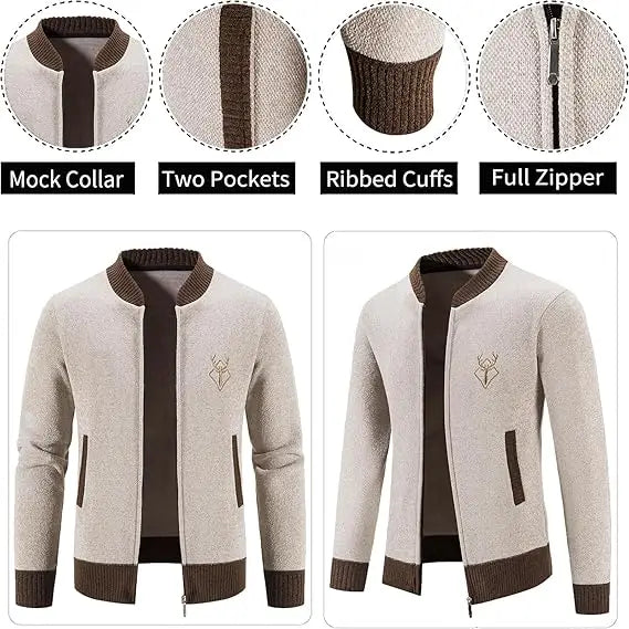 Custom Logo Design Winter Cashmere Knit Cardigan Coat Embroidery Men'S Zipper Slim-Fit Cotton Male Men Jacket Knitted Sweater