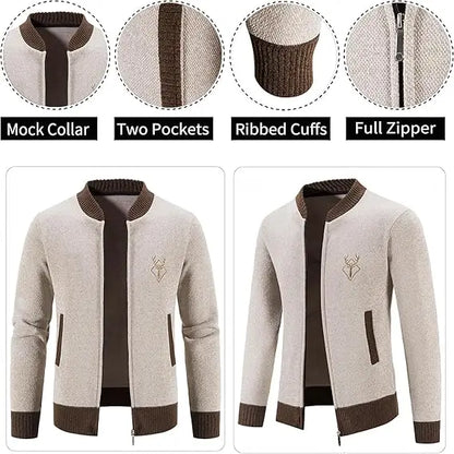 Custom Logo Design Winter Cashmere Knit Cardigan Coat Embroidery Men'S Zipper Slim-Fit Cotton Male Men Jacket Knitted Sweater