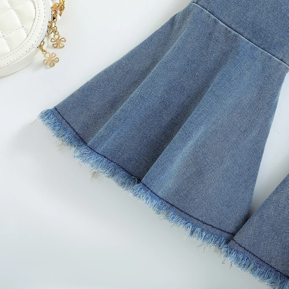 Autumn Spring Girls Clothing Set Casual Cotton Denim with Long Sleeve Jacket and Flared Pants Solid Color for Children