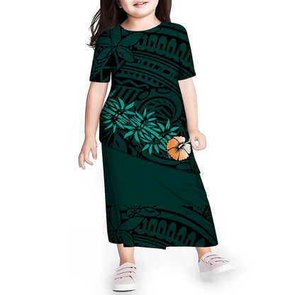 Personal Customized Baby Girls Dress Hawaii Samoa Polynesian Toddler Kids Clothing Puletasi O-neck Party Dresses for Children