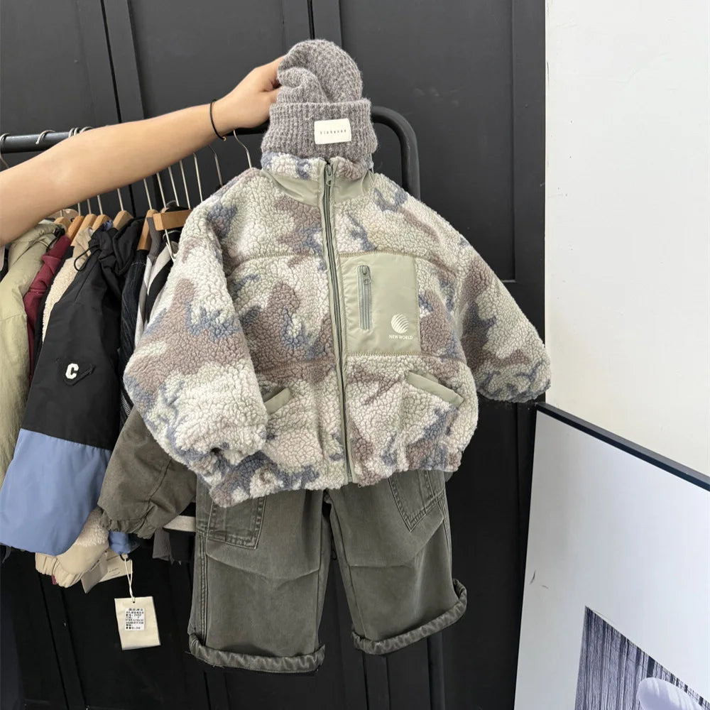 Wholesale New Girls Boys Coat Cardigan Children Long Sleeve Camouflage Zipper Outwear for Winter