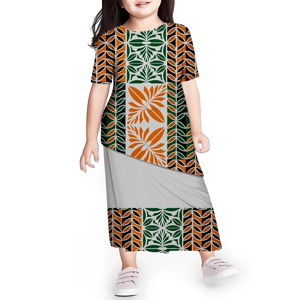 Personal Customized Baby Girls Dress Hawaii Samoa Polynesian Toddler Kids Clothing Puletasi O-neck Party Dresses for Children