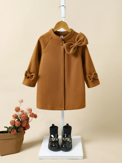 Children's Autumn/winter Women's Children Stand Collar Tweed Coat Fashion Jacket Bow Coat