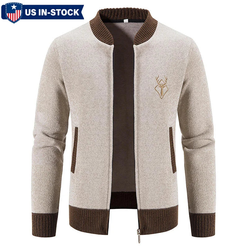 Custom Logo Design Winter Cashmere Knit Cardigan Coat Embroidery Men'S Zipper Slim-Fit Cotton Male Men Jacket Knitted Sweater
