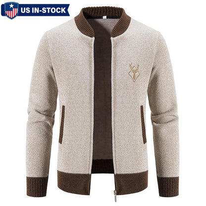 Custom Logo Design Winter Cashmere Knit Cardigan Coat Embroidery Men'S Zipper Slim-Fit Cotton Male Men Jacket Knitted Sweater