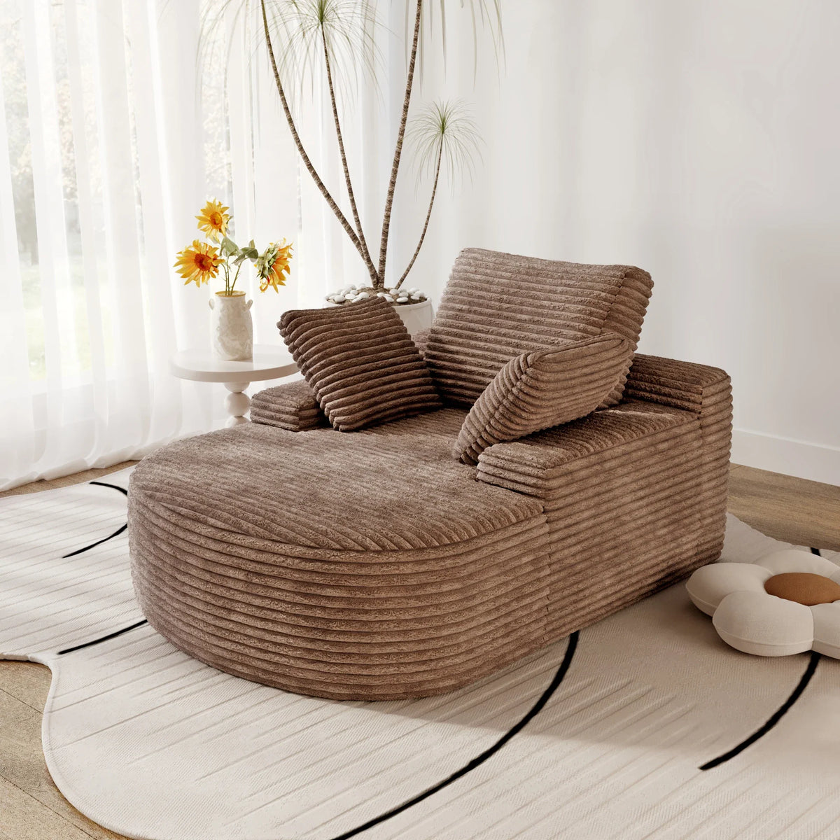 Atunus Vacuum Compressed Shipping Single Sofa Corduroy Fabric Cover White Lazy Sofa Furniture for Bedroom Livingroom in Stock