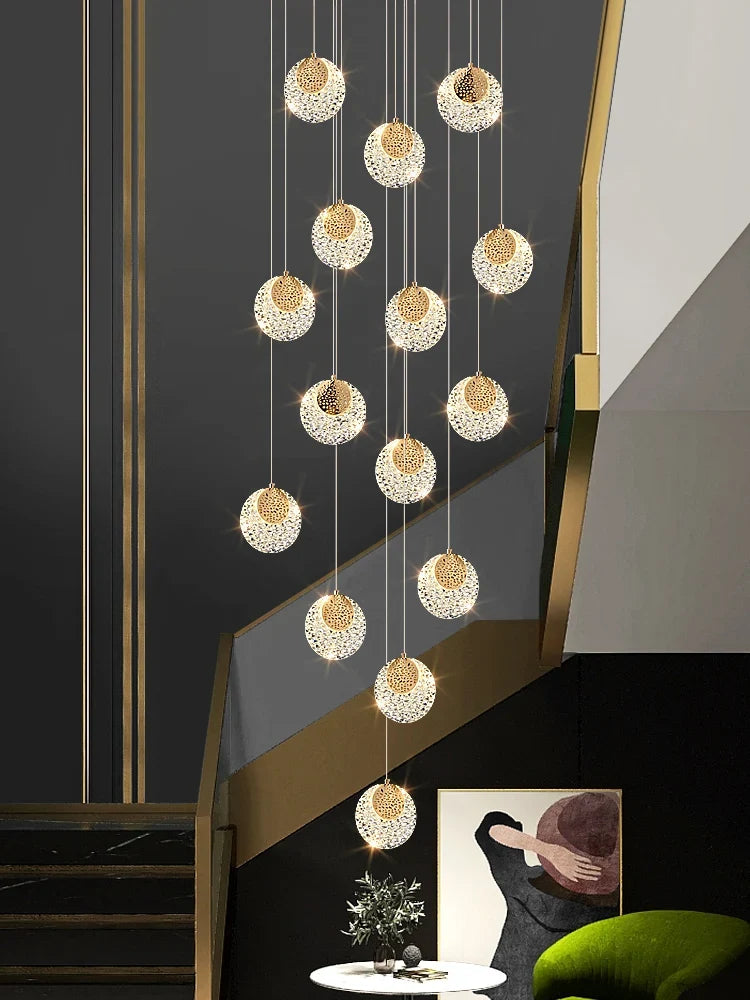 Modern Lighting Villa Modern House Decor Shiny Unique Spiral Staircase Lamp Pendant Light Nordic Led Chandelier for Livingroom