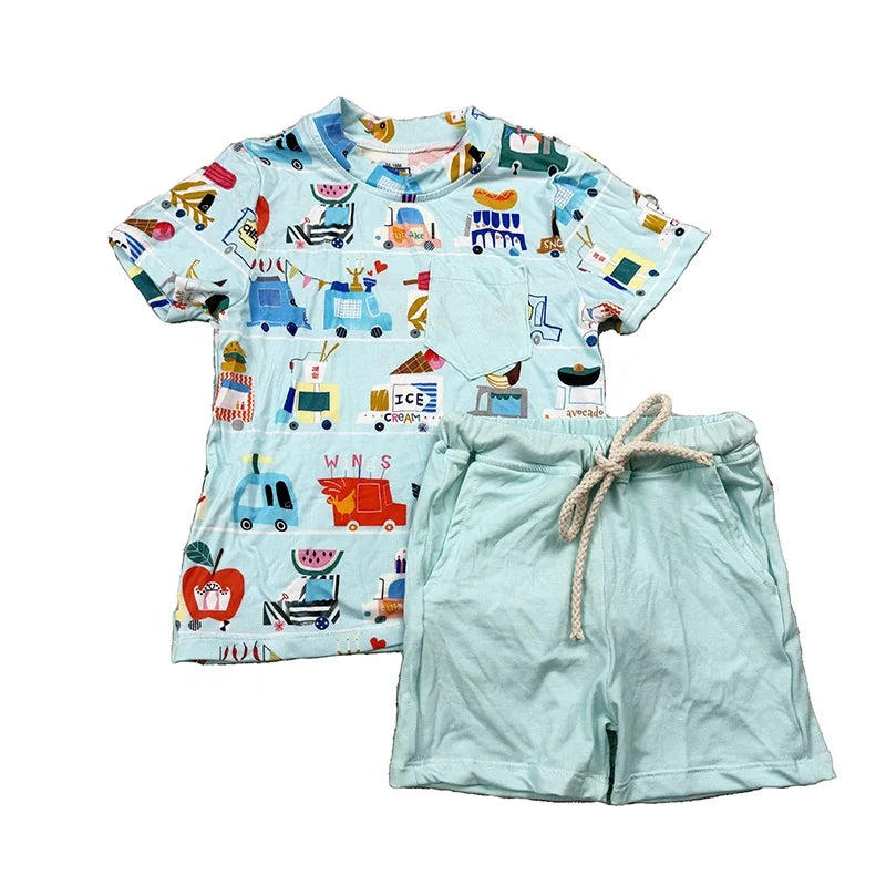 DH ODM Kids Bamboo Casual Shorts Set Little Boys Wholesale Children Clothes Toddler Clothing Baby Bamboo Outdoor Set
