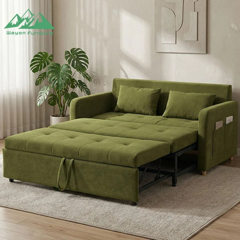 Wayon Modern Velvet Pull-out Sofa Bed Convertible Loveseat Sleeper with Storage Pocket for Small Living Room