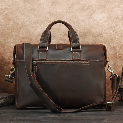 Large-Capacity Leather Briefcase for Men Retro Portable Business Bag with Fashionable Accessories for Office Use