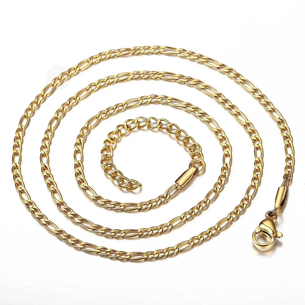 Fashion 3mm Stainless Steel Necklace Choker for Men Women Figaro Link Chain Gold Color Simple Jewelry Accessories