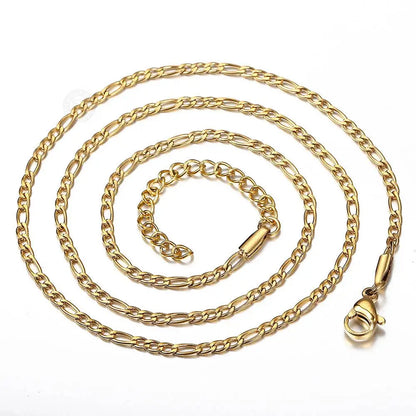 Fashion 3mm Stainless Steel Necklace Choker for Men Women Figaro Link Chain Gold Color Simple Jewelry Accessories