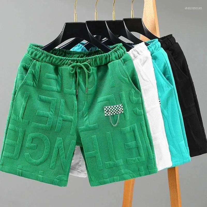 Men's Shorts Letters Fashion Knitted Men Comfortable Elastic Waist Clothing Male Breathable Short Trousers