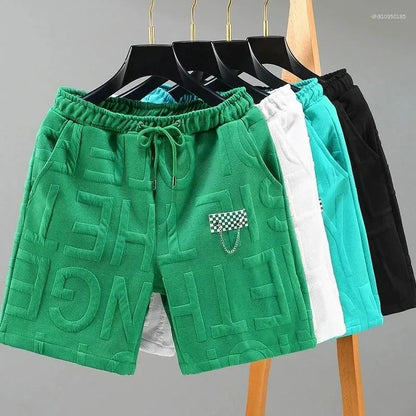 Men's Shorts Letters Fashion Knitted Men Comfortable Elastic Waist Clothing Male Breathable Short Trousers