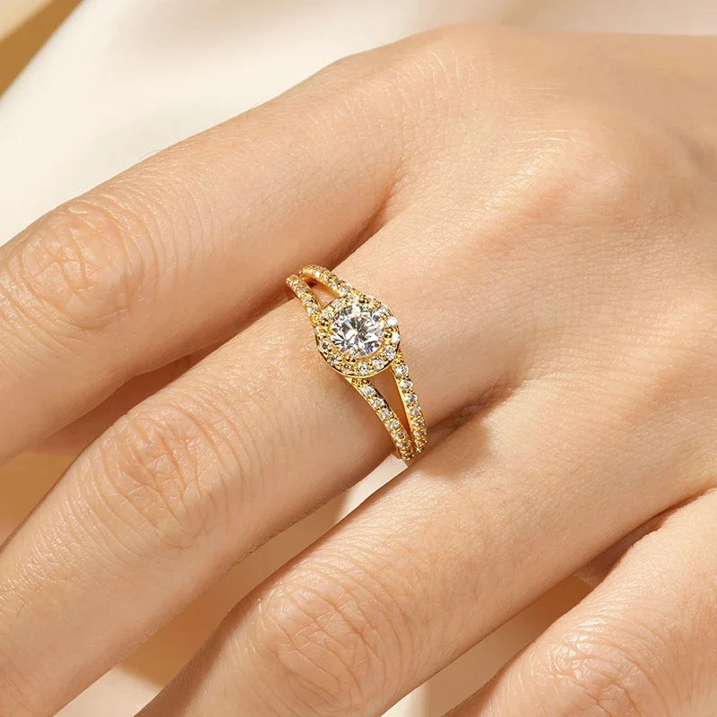 Free Shipping Wholesale Ring 14K Gold Filled Fashion Zircon Fork Ring Women Luxury Engagement Jewelry Ring Accessories Gifts