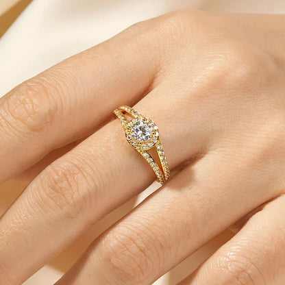 Free Shipping Wholesale Ring 14K Gold Filled Fashion Zircon Fork Ring Women Luxury Engagement Jewelry Ring Accessories Gifts