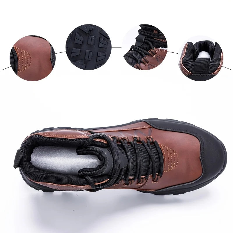 Men's Steel Toe Work Shoes, Microfiber Leather Upper EVA Sole, Breathable Lightweight Comfortable Safety Shoes for Men