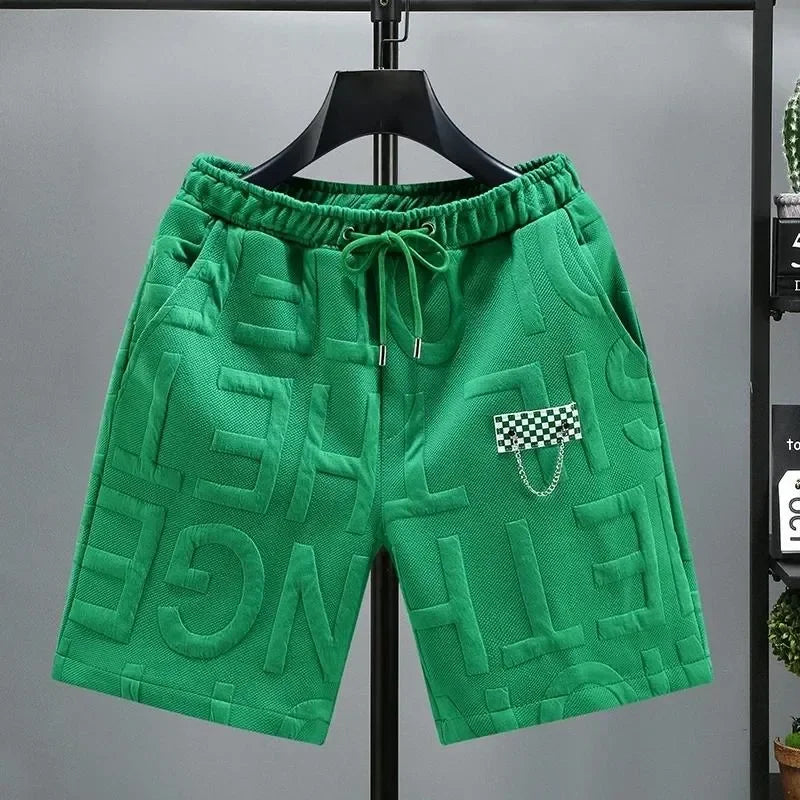 Men's Shorts Letters Fashion Knitted Men Comfortable Elastic Waist Clothing Male Breathable Short Trousers