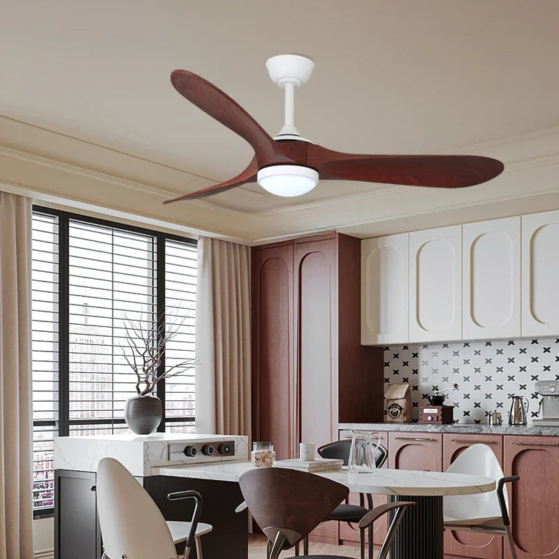 Modern Minimalism 3 Blades ABS LED Ceiling Fan Lamp Silent Remote Chandelier for Livingroom Dining Fan Light Adjustable Height