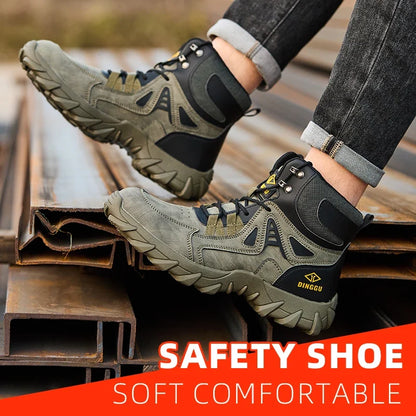Men's Safety Shoes Steel Toe, Microfiber Upper Rubber Sole, Breathable Comfortable Wear-resistant Work Shoes for Men