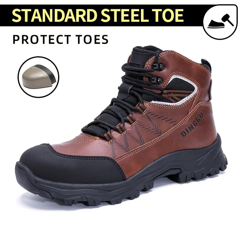 Men's Steel Toe Work Shoes, Microfiber Leather Upper EVA Sole, Breathable Lightweight Comfortable Safety Shoes for Men
