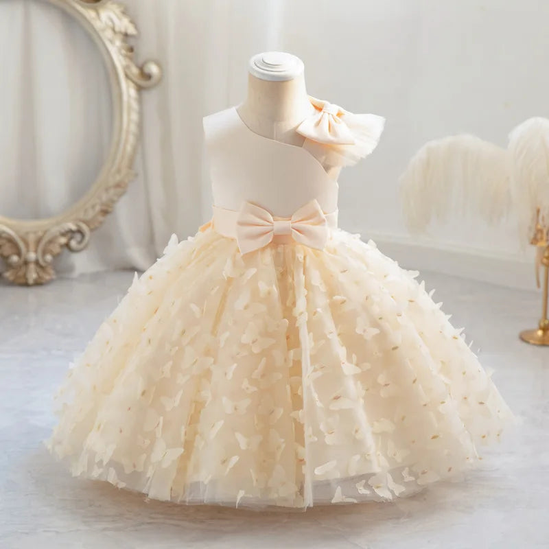 TPY0 Latest Satin Bow Formal Evening Dress Casual Spring Party Princess Gown Children Flower Girls Kids Wedding Dresses