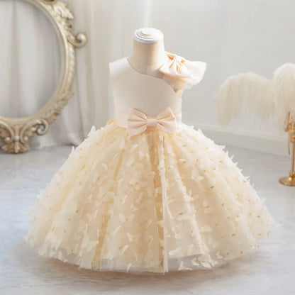 TPY0 Latest Satin Bow Formal Evening Dress Casual Spring Party Princess Gown Children Flower Girls Kids Wedding Dresses