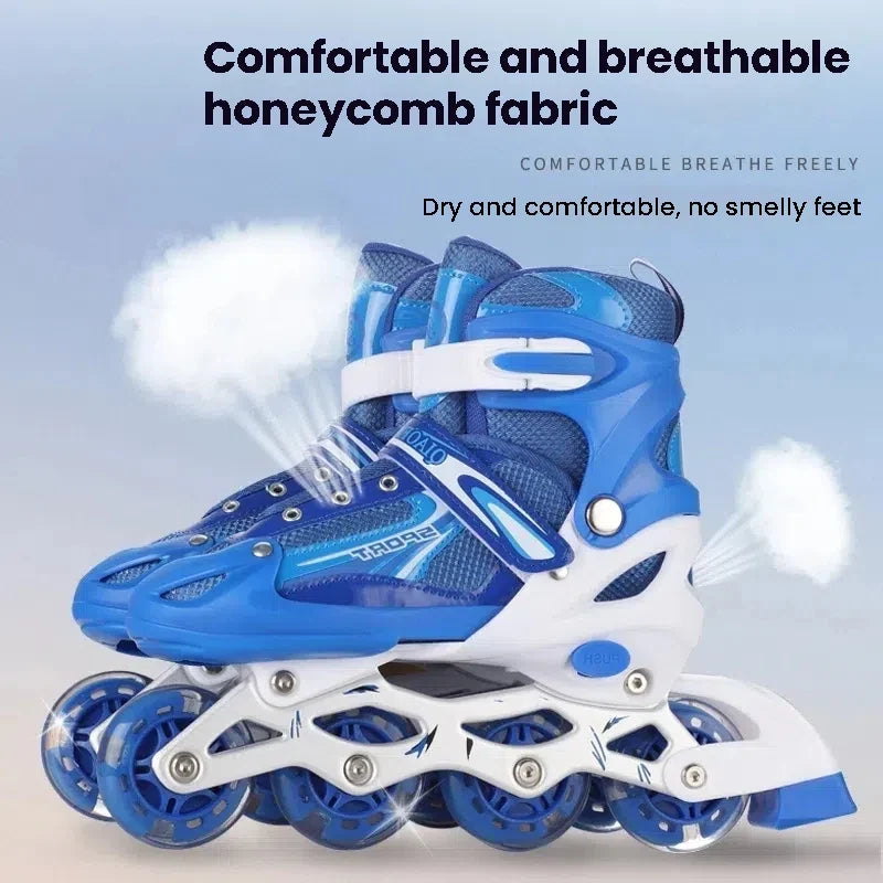 Single Row Children's Breathable High Quality Outdoor Roller Skating Shoes Cotton Upper Colorful Light Wheel Mobility Parkour