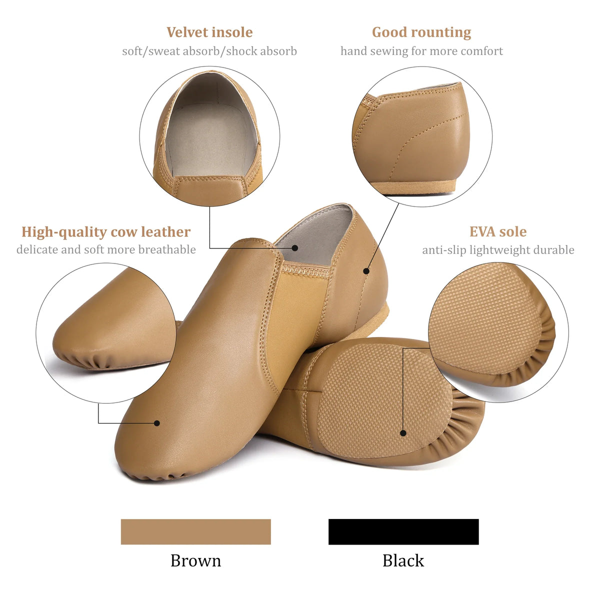 US EU AU in Stock Professional Split Sole Jazz Shoes With Elastic Tan Jazz Shoes Dance for Women and Men
