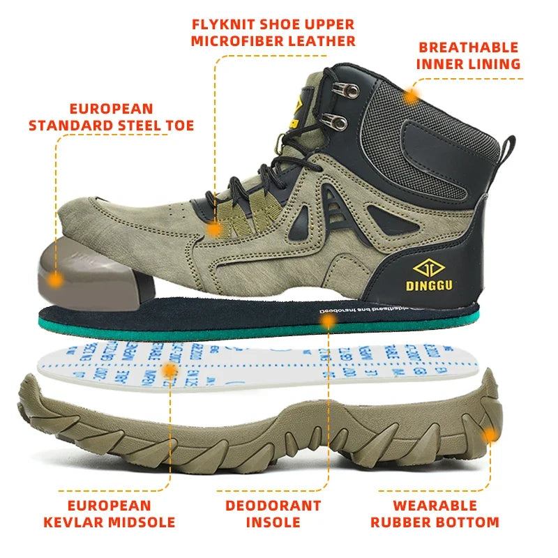 Men's Safety Shoes Steel Toe, Microfiber Upper Rubber Sole, Breathable Comfortable Wear-resistant Work Shoes for Men