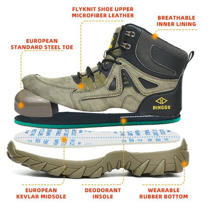 Men's Safety Shoes Steel Toe, Microfiber Upper Rubber Sole, Breathable Comfortable Wear-resistant Work Shoes for Men