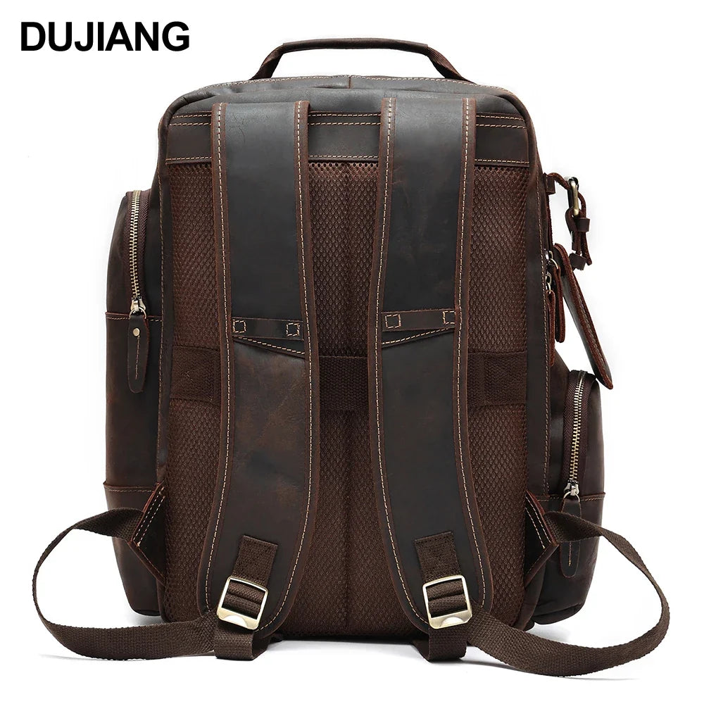 Men's Retro Luxury Fashion Style Leather Daypack for Travel and School Luxury Leather Bagpack for Men