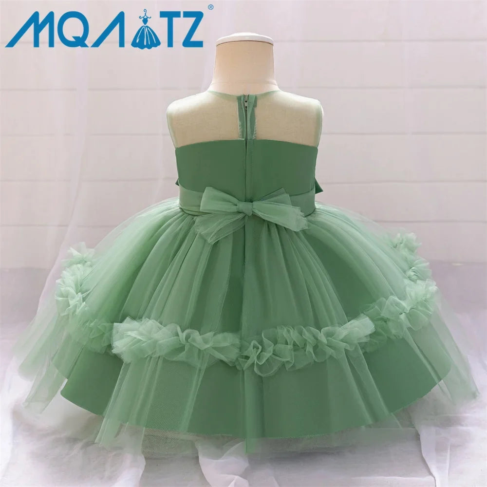 MQATZ Girls Formal Evening Dress with Floral Pattern O-Neck Kids Party Wedding Birthday Dress for Summer for Children L2309XZ