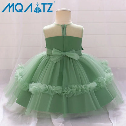 MQATZ Girls Formal Evening Dress with Floral Pattern O-Neck Kids Party Wedding Birthday Dress for Summer for Children L2309XZ