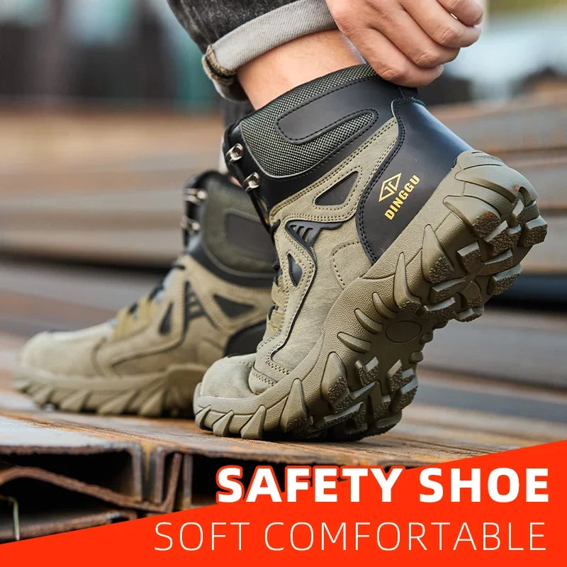 Men's Safety Shoes Steel Toe, Microfiber Upper Rubber Sole, Breathable Comfortable Wear-resistant Work Shoes for Men