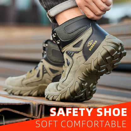 Men's Safety Shoes Steel Toe, Microfiber Upper Rubber Sole, Breathable Comfortable Wear-resistant Work Shoes for Men