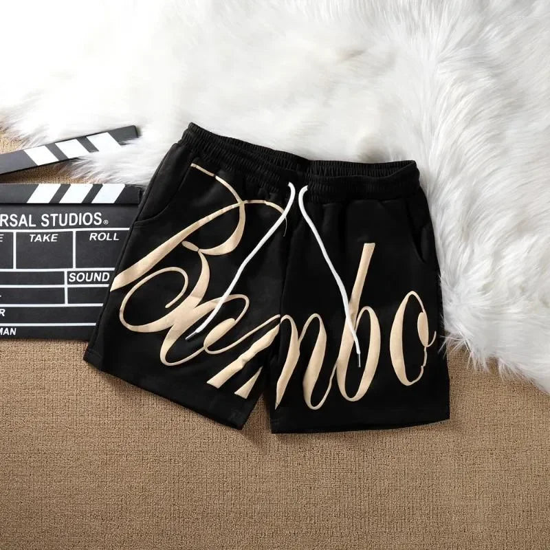 Men's Shorts Foam Letters Print Drawstring Loose Casual Pants Men Women Couple Beach Holiday Shortpant