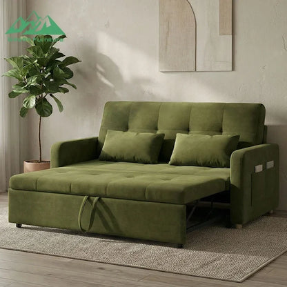 Wayon Modern Velvet Pull-out Sofa Bed Convertible Loveseat Sleeper with Storage Pocket for Small Living Room