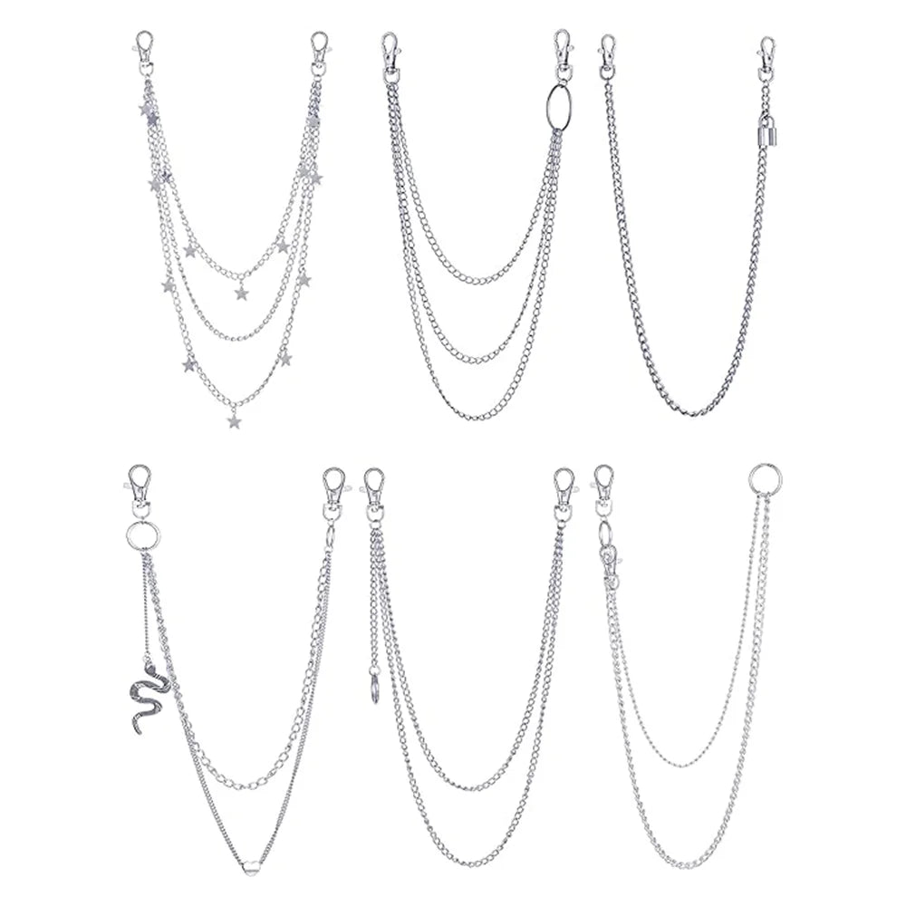 Edgy Pants Chains W/ Butterfly-Star-Snake Charms for Men Women - Hip Hop Punk Goth Belt Loop Jeans Accessories