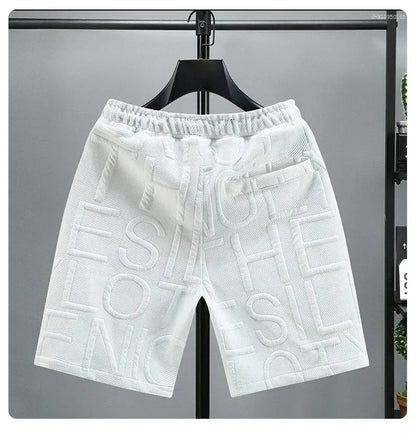 Men's Shorts Letters Fashion Knitted Men Comfortable Elastic Waist Clothing Male Breathable Short Trousers