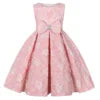 Kids 2-14 Years Birthday Party Flower-Girls Wedding Gown Children Graduation Evening O-Neck Embroidery Crystal Bow Princess