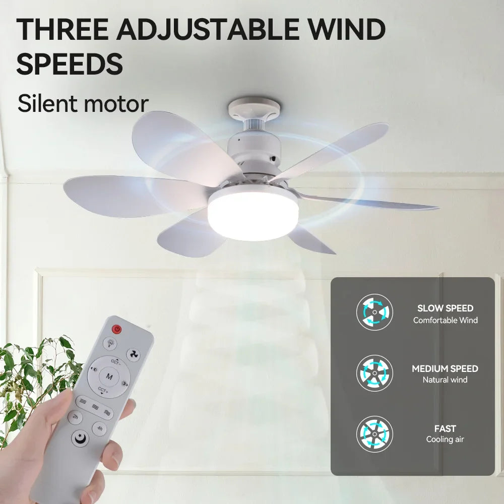 Dingdian 52CM 6 Blade LED Fan Light Easy Install Modern ABS Ceiling Fan Light for Livingroom Decorative Indoor Remote Control