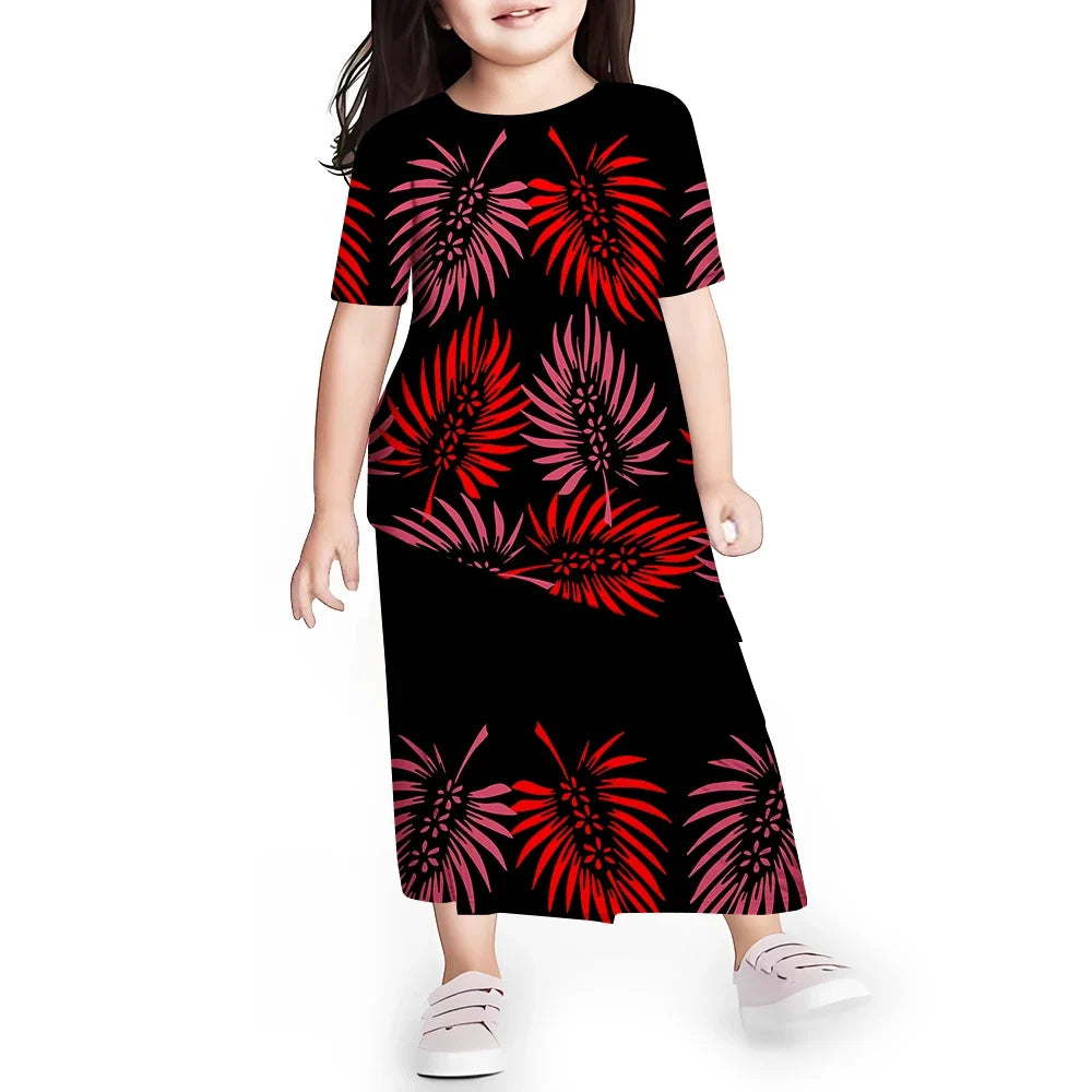 Personal Customized Baby Girls Dress Hawaii Samoa Polynesian Toddler Kids Clothing Puletasi O-neck Party Dresses for Children