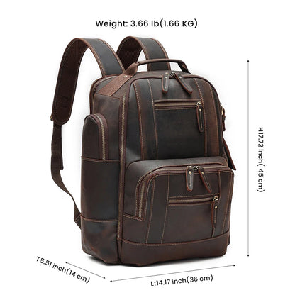 Men's Retro Luxury Fashion Style Leather Daypack for Travel and School Luxury Leather Bagpack for Men