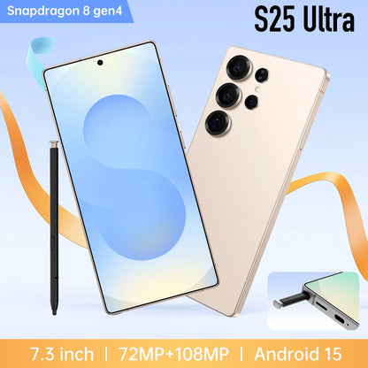 New Global Version S25 Ultra Full-Screen 4G 7.3-Inch Smartphone HD Resolution LTE Cellular OctaCore CPU Waterproof