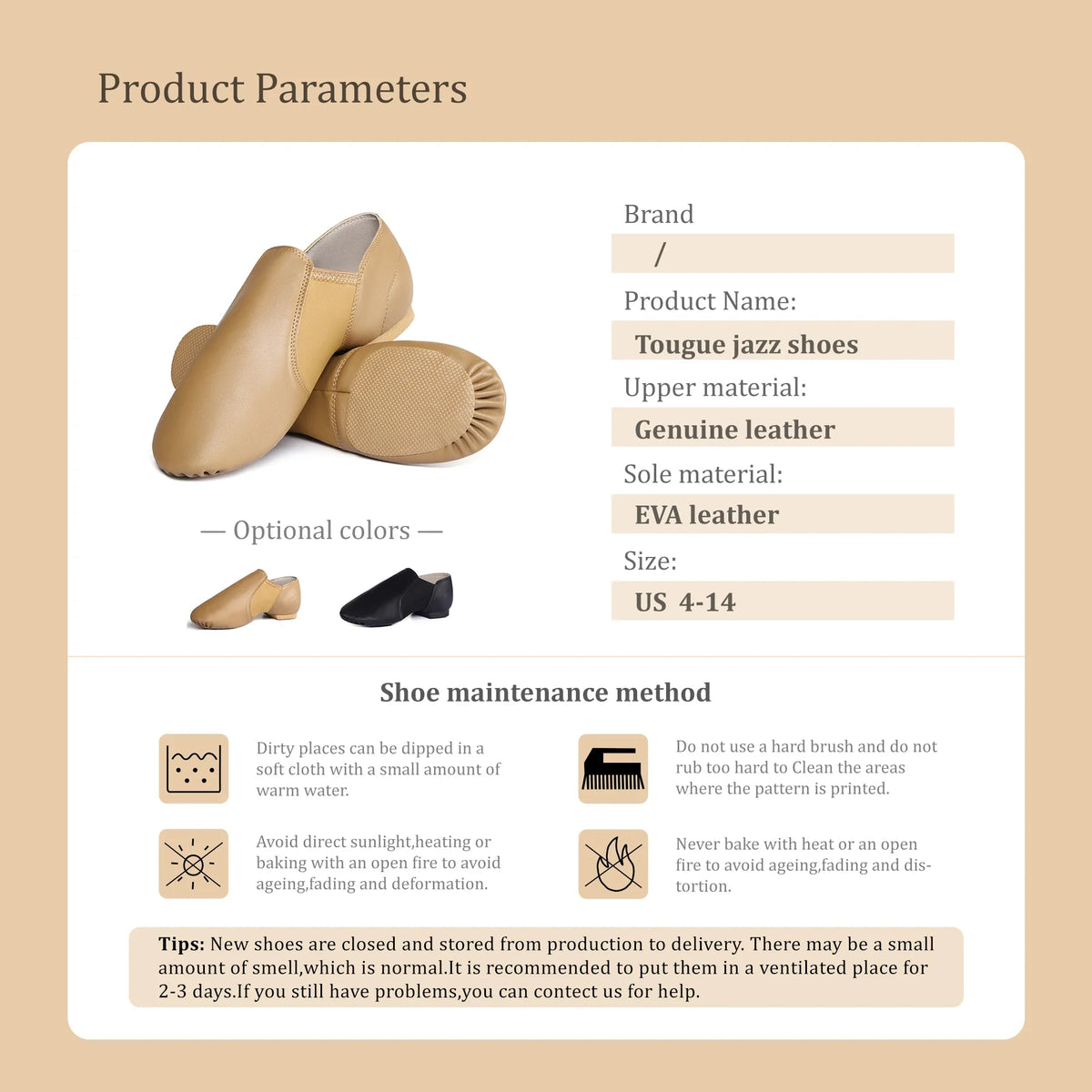 US EU AU in Stock Professional Split Sole Jazz Shoes With Elastic Tan Jazz Shoes Dance for Women and Men