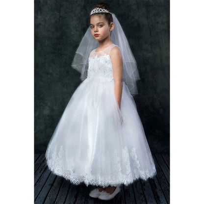 Ready Shipping Online Wholesale Hot Sell Children Special Occasion Wedding Party Sleeveless Round Neck a Line Flower Girls Dress