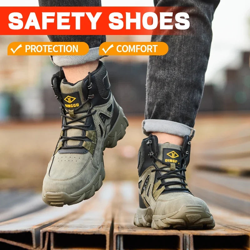 Men's Safety Shoes Steel Toe, Microfiber Upper Rubber Sole, Breathable Comfortable Wear-resistant Work Shoes for Men