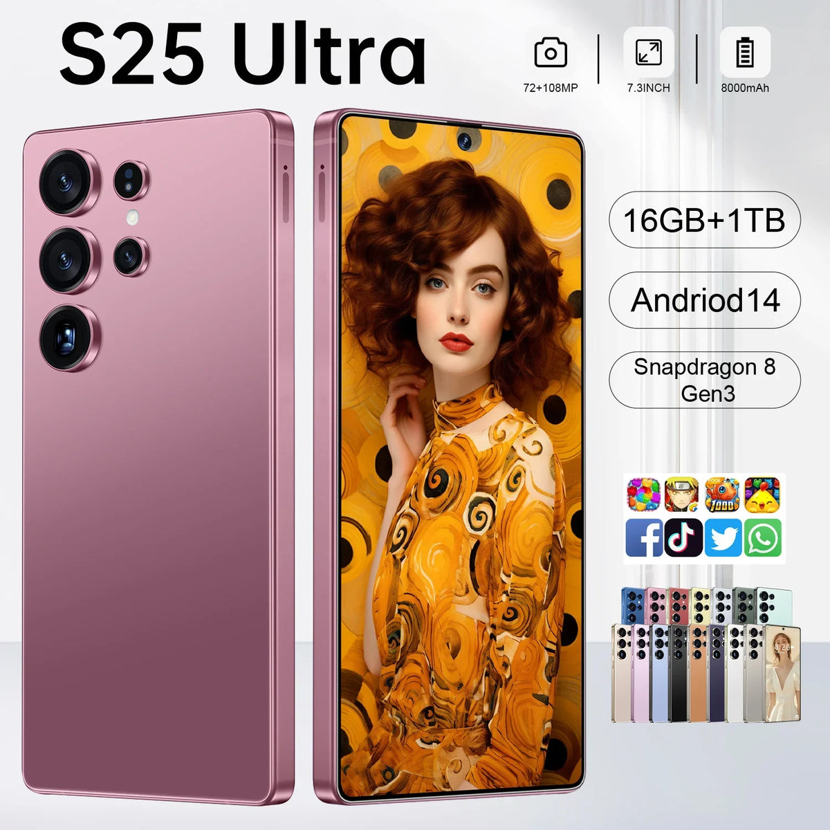 Unlocked 7.3-Inch S25 Ultra 16GB+1TB Android 14 Smartphone Original 5G Cellphone with Quad Core CPU and HD Screen Resolution